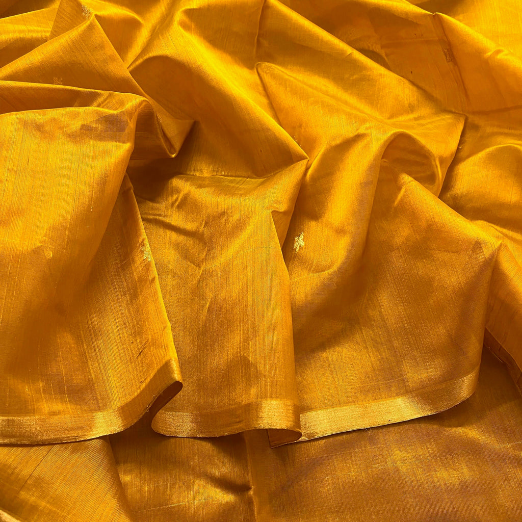 Ready to wear | Mustard Gold Chanderi Silk Saree with Flower Bootis all over