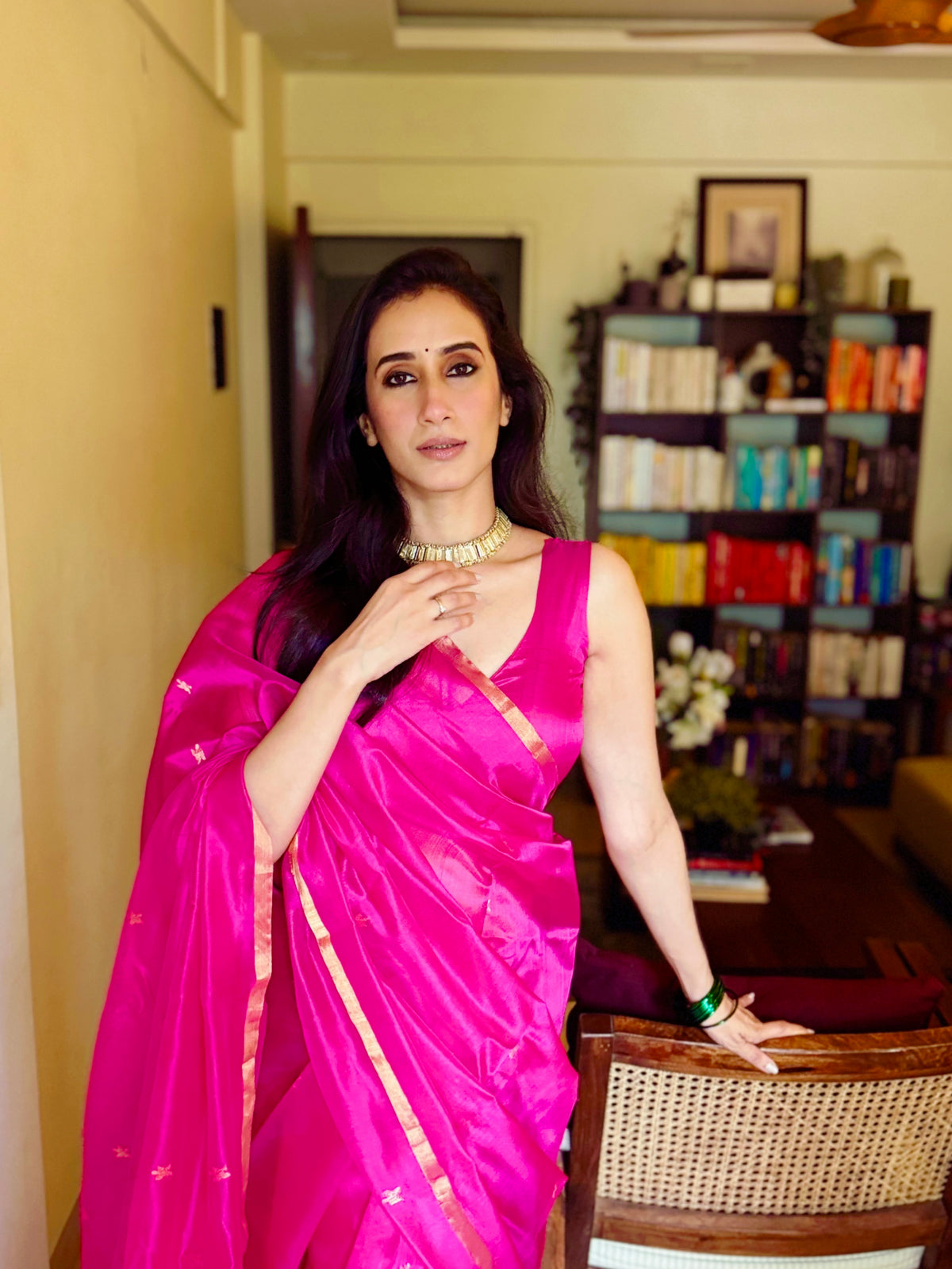 Ready to wear | Rani pink chanderi silk saree with flower bootis all over