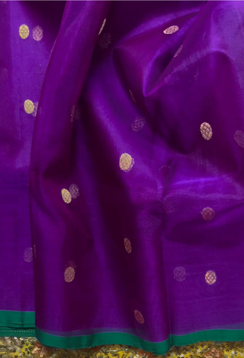 Violet dual tone chanderi silk saree with zari bootis all over