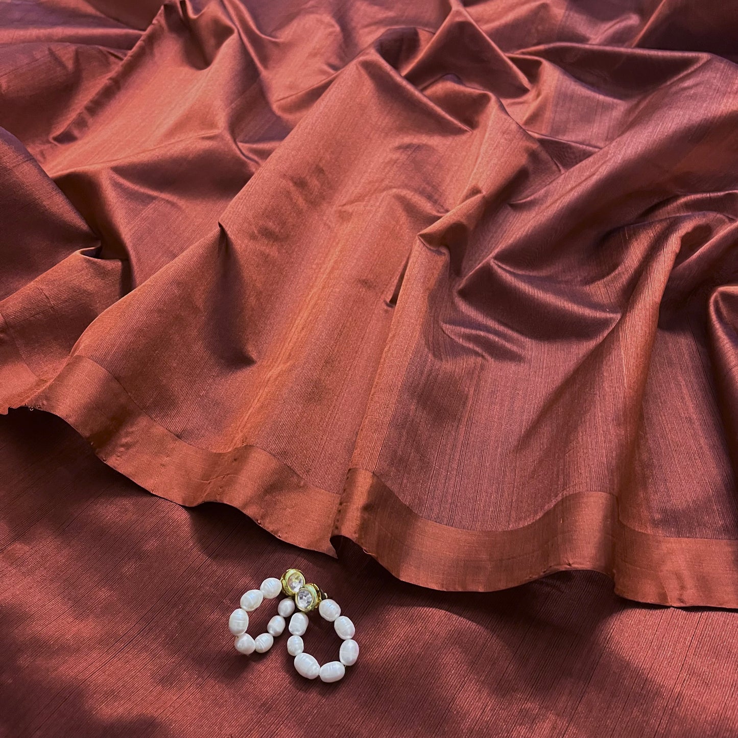 Cinnamon brown chanderi silk saree with silk border
