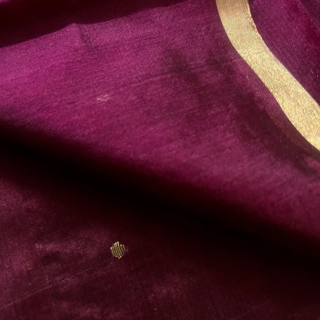 Dark Plum Chanderi Silk Saree with Zari Bootis all over