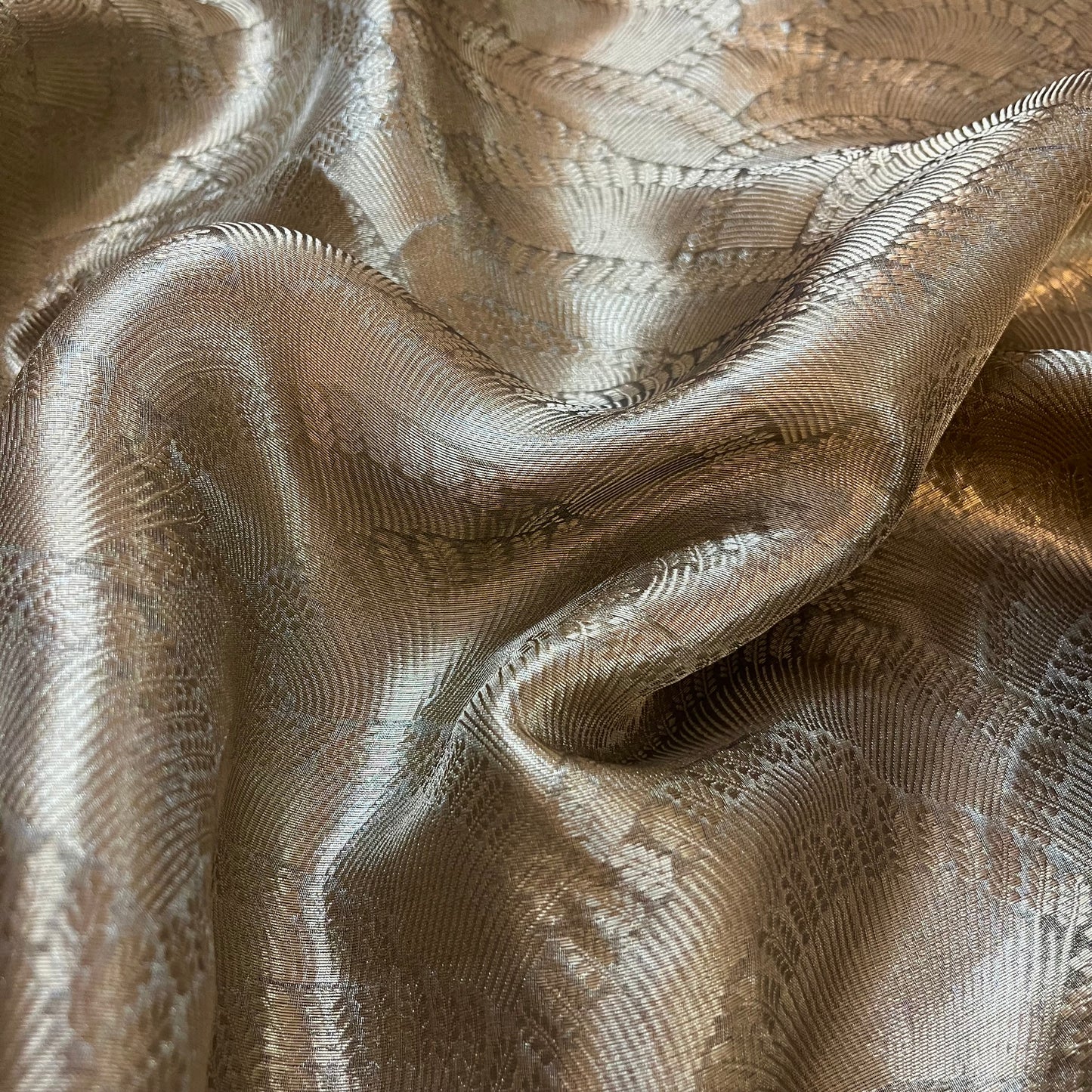 Antique gold Banarasi brocade silk saree with zari pattern all over