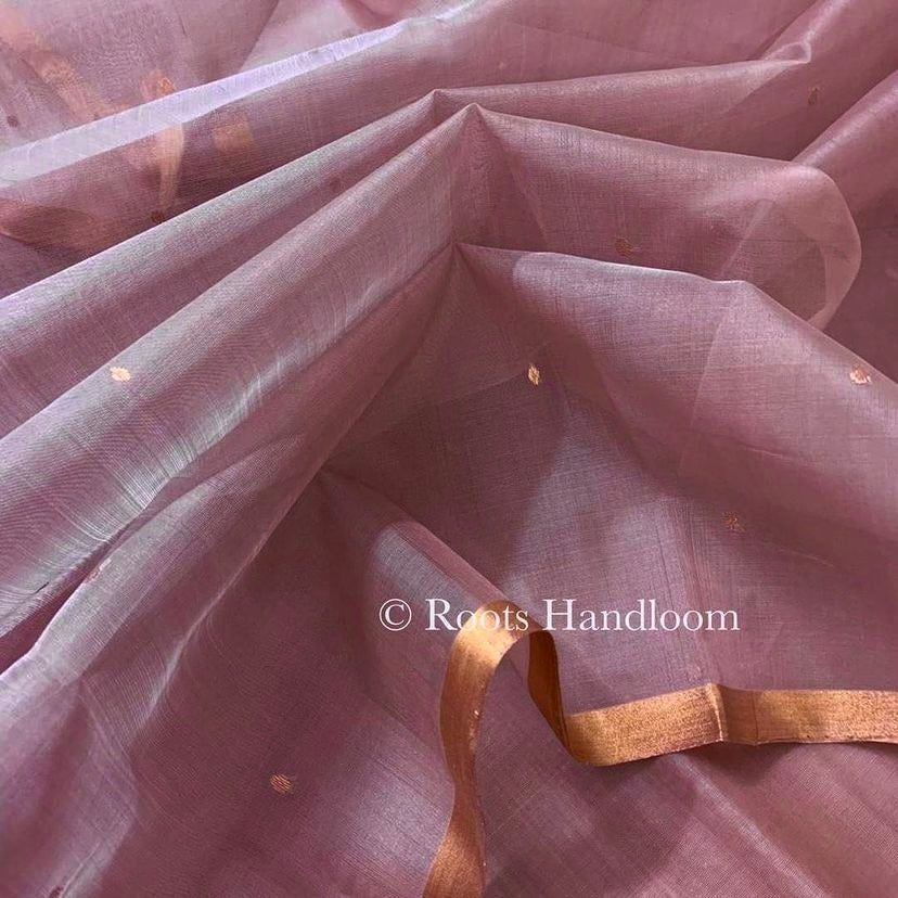 Dusty pink chanderi silk saree with zari bootis all over