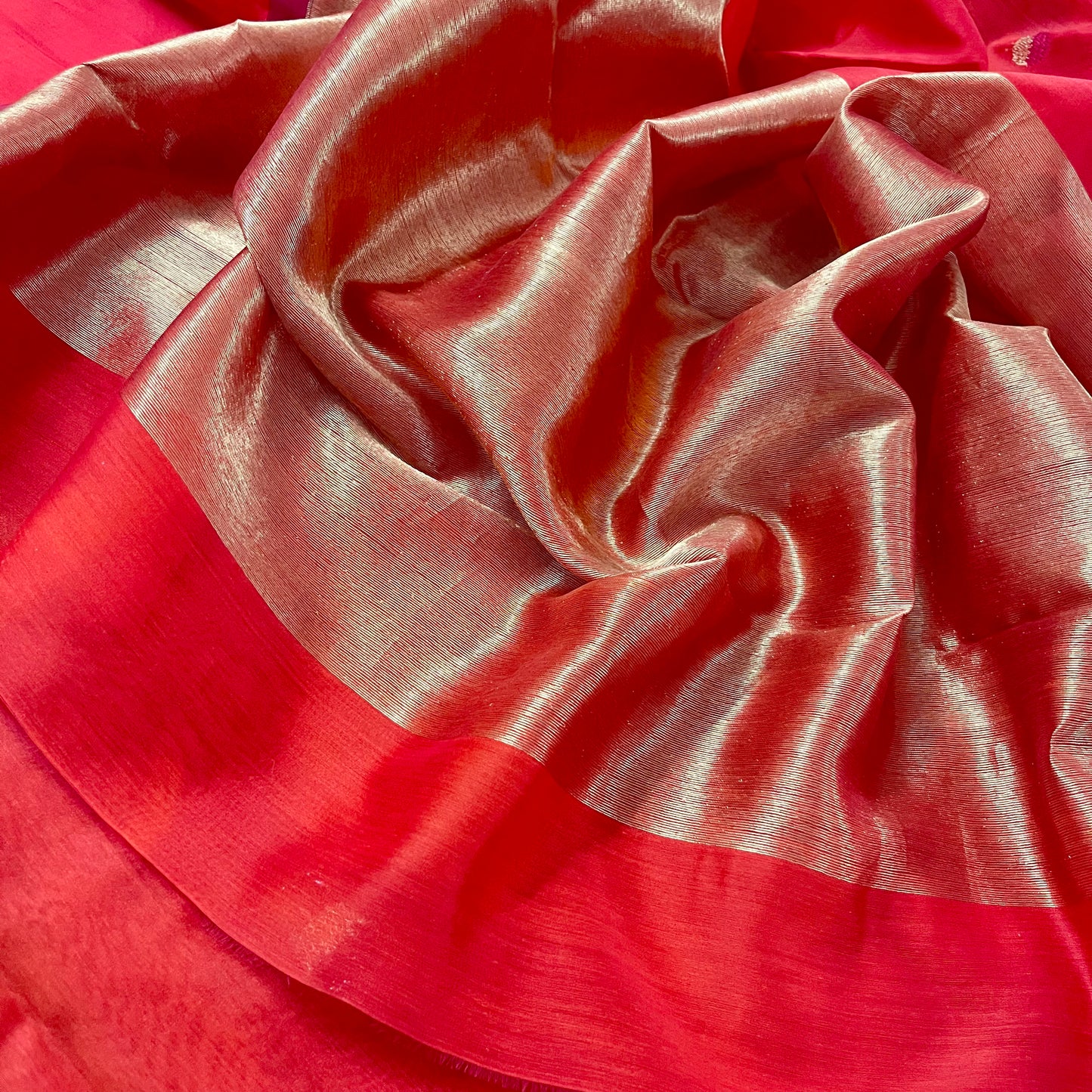 Tomato red and pink chanderi saree with silk border