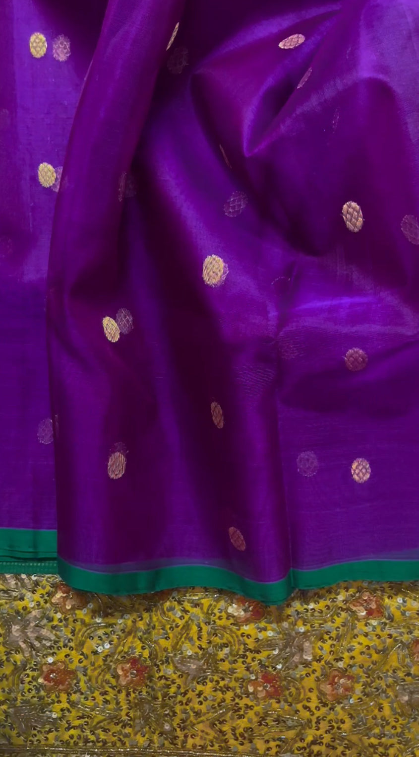 Violet dual tone chanderi silk saree with zari bootis all over