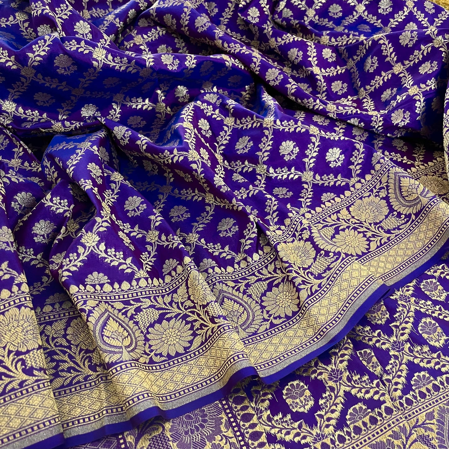 Dark Purple Banarasi silk saree with zari jaal work all over