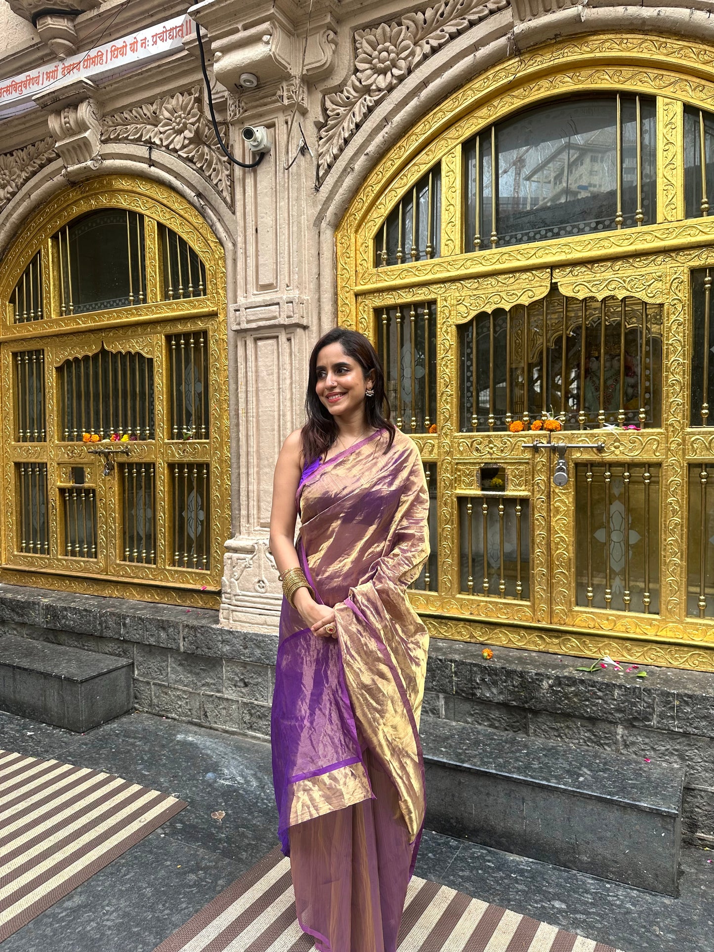 Purple & Gold Chanderi Tissue Silk Saree