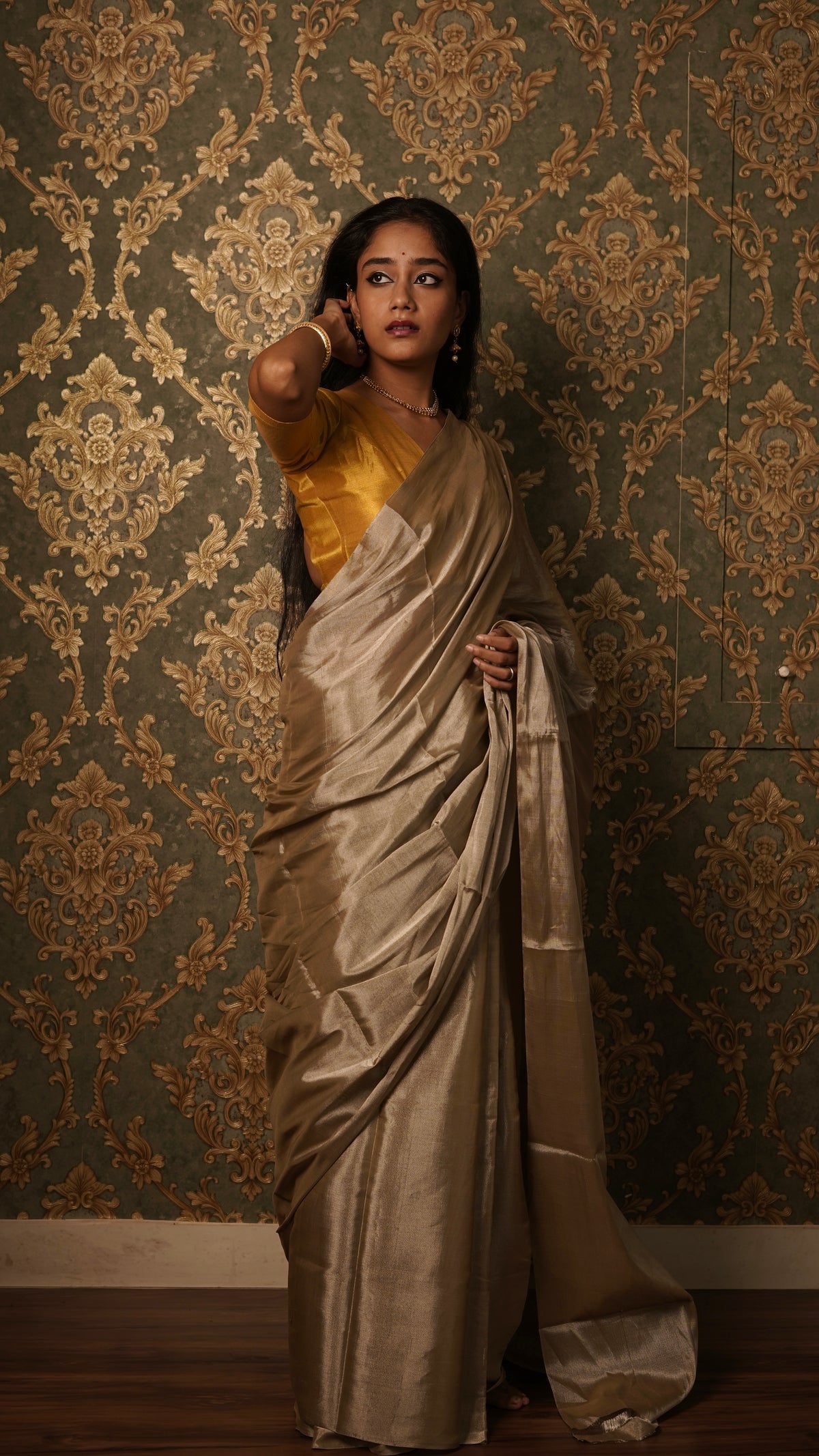 Royal silver chanderi tissue silk saree