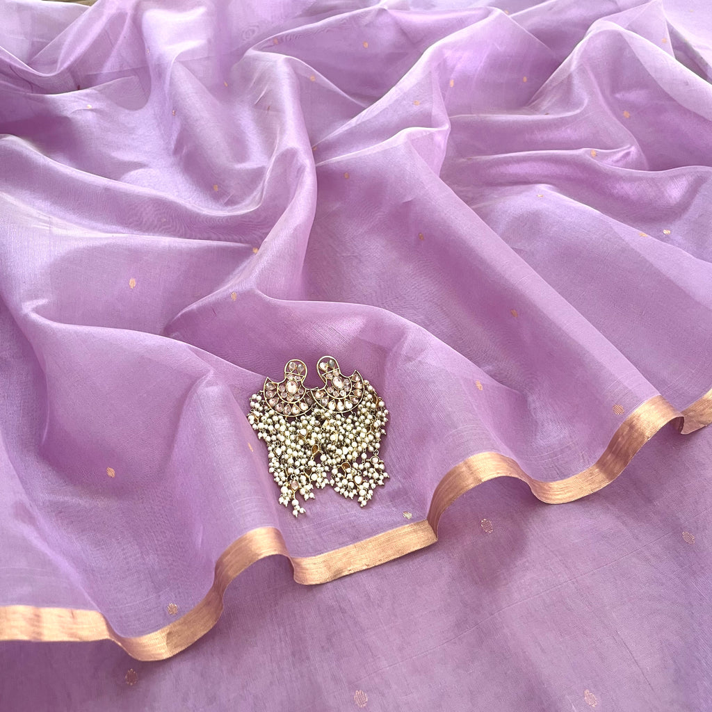 Mauve Chanderi silk saree with zari bootis all over