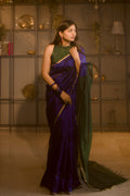Indigo and green Chanderi silk saree with zari border