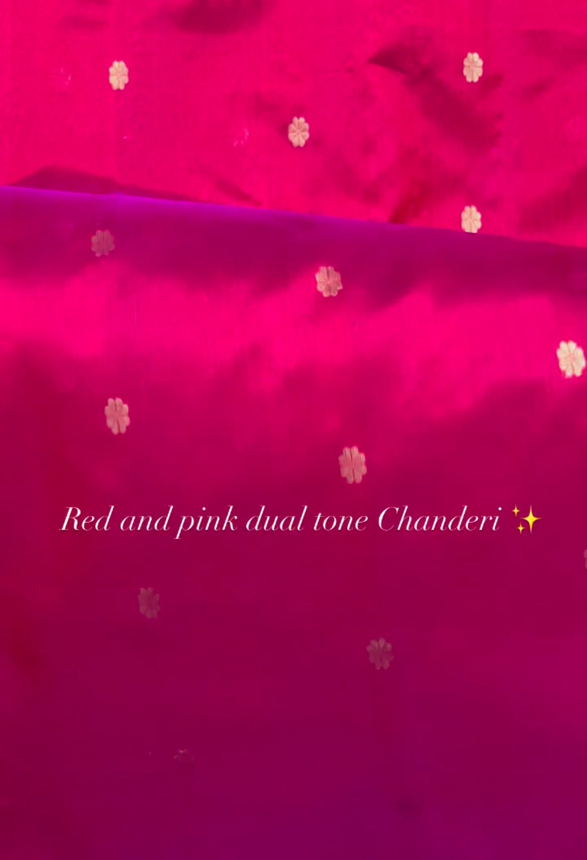 Red and pink dual tone Chanderi silk saree with flower bootis all over