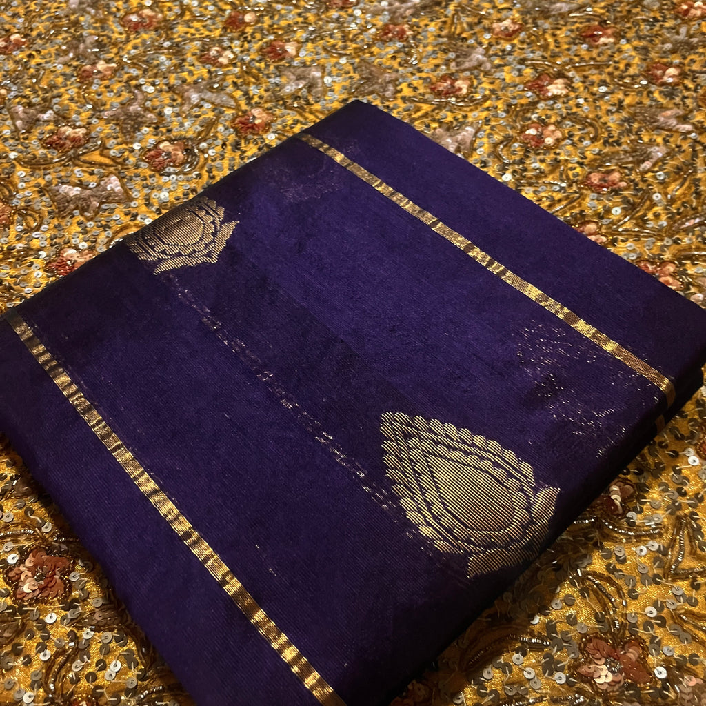 Midnight blue Chanderi silk saree with zari motifs all over