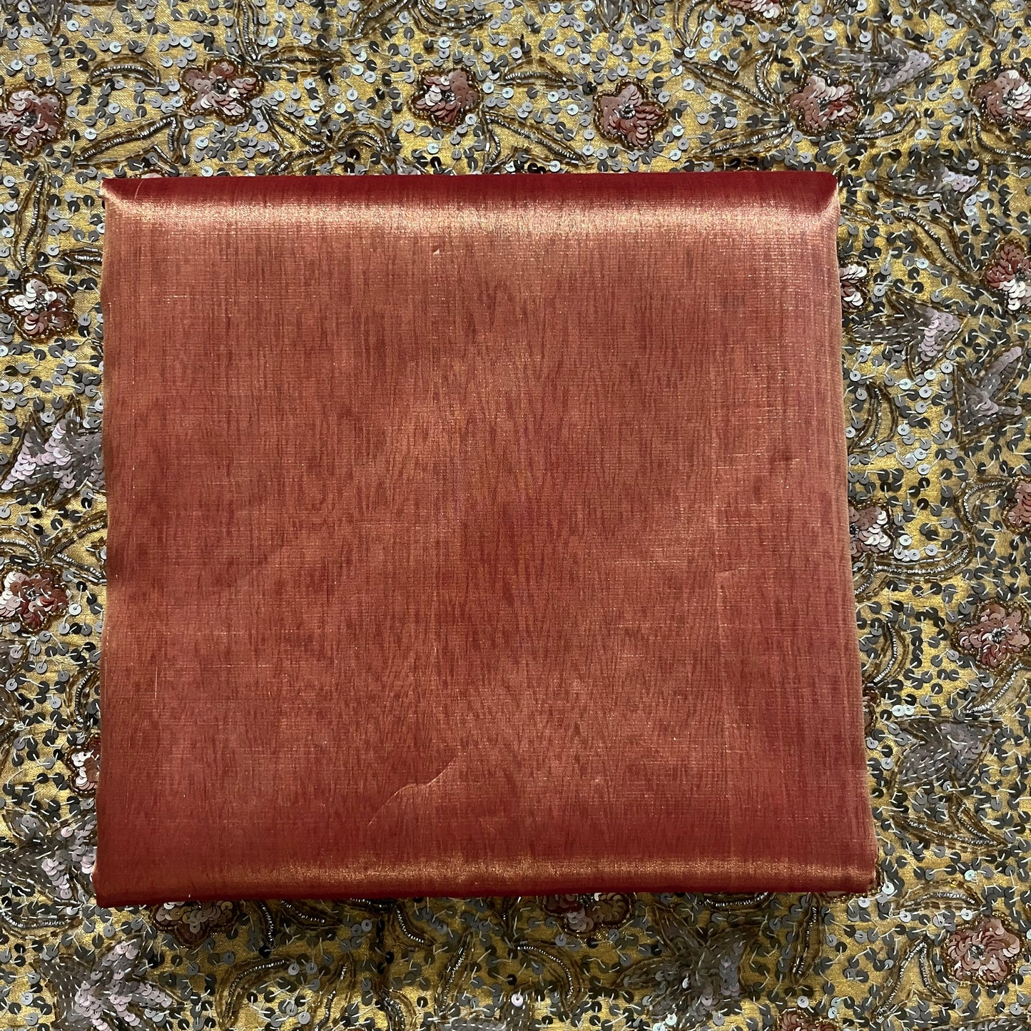 Deep red and gold Chanderi tissue silk saree