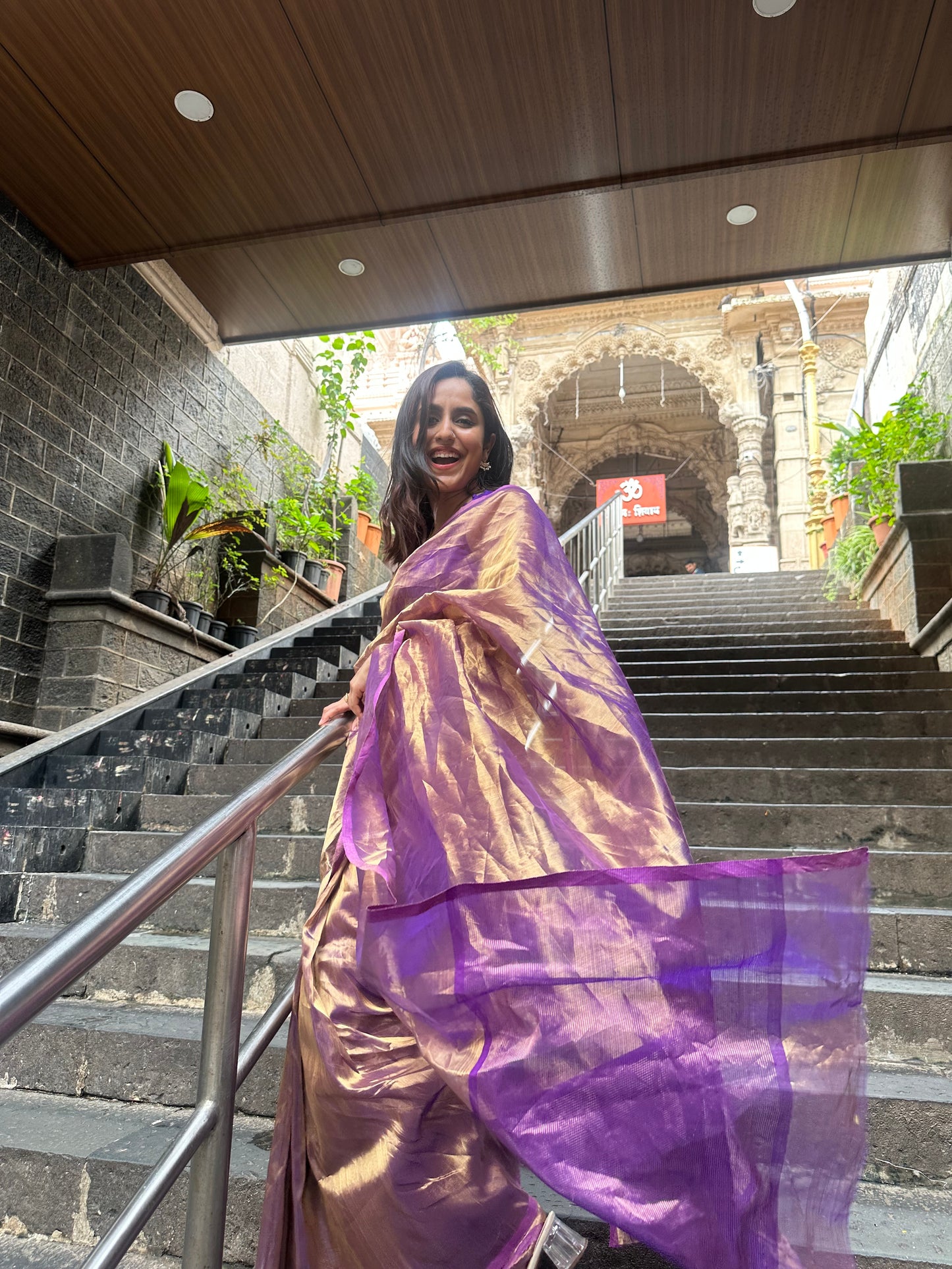 Purple & Gold Chanderi Tissue Silk Saree