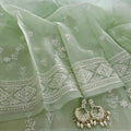Sea Green Banarasi Organza Silk Saree with Threadwork all over
