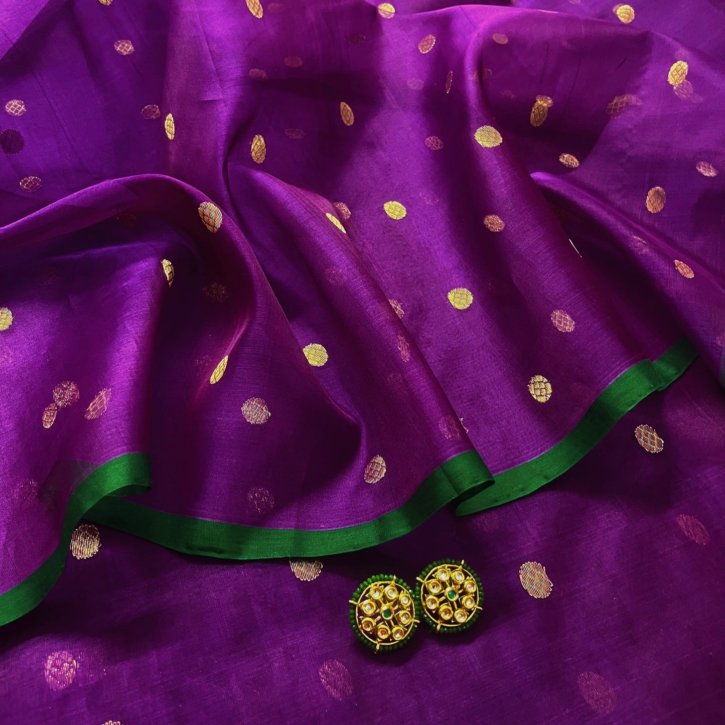 Violet dual tone chanderi silk saree with zari bootis all over