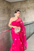 Rani pink Chanderi silk saree with butterfly motifs all over