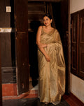 Antique gold chanderi silk saree with zari bootis all over