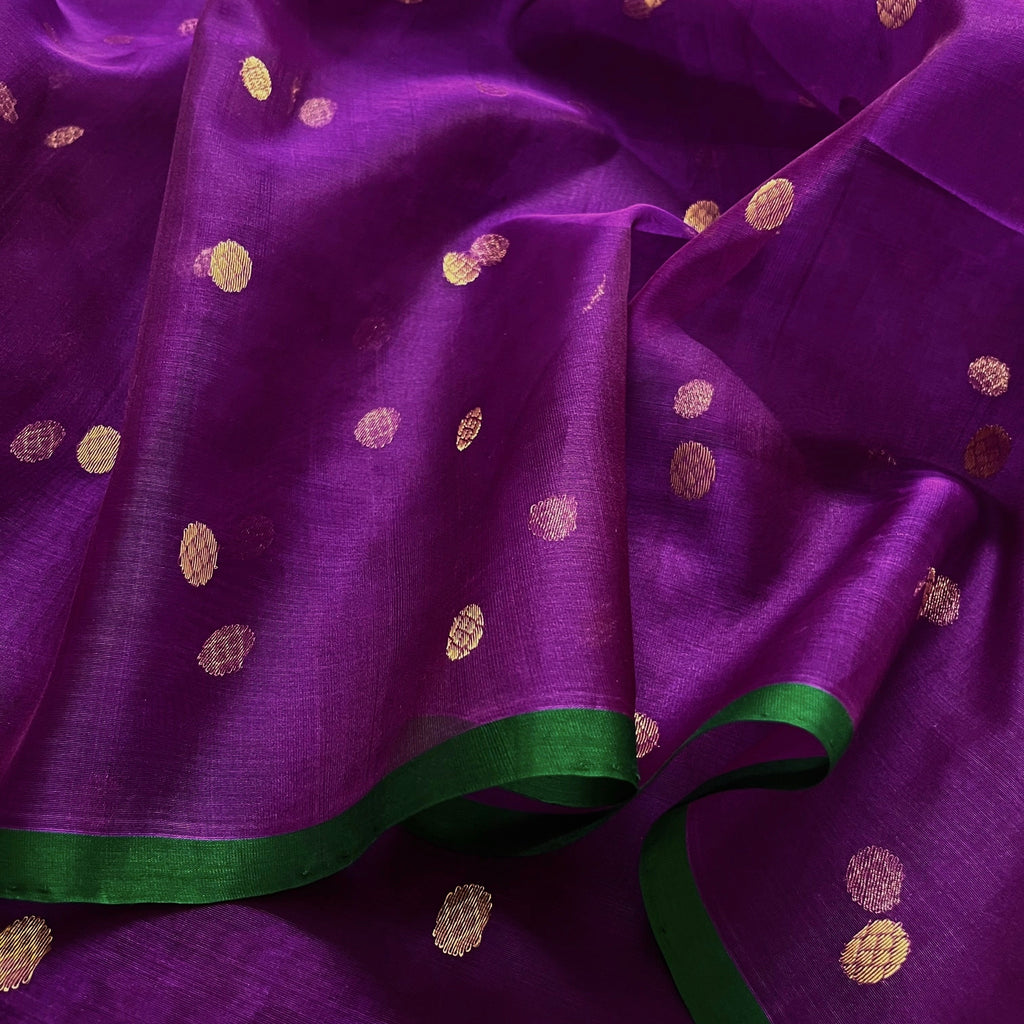 Ready to wear | Violet dual tone chanderi silk saree with zari bootis all over