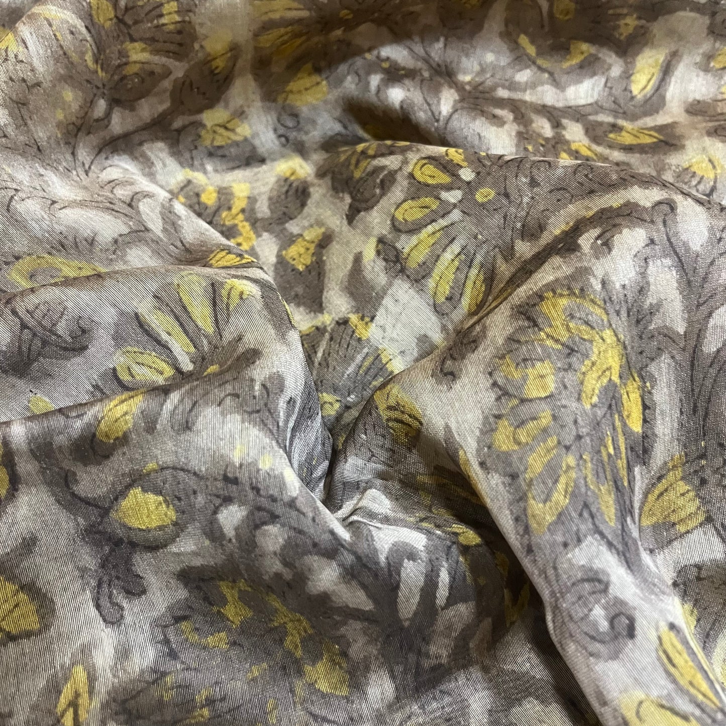 Grey Maheshwari saree with ajrakh print all over