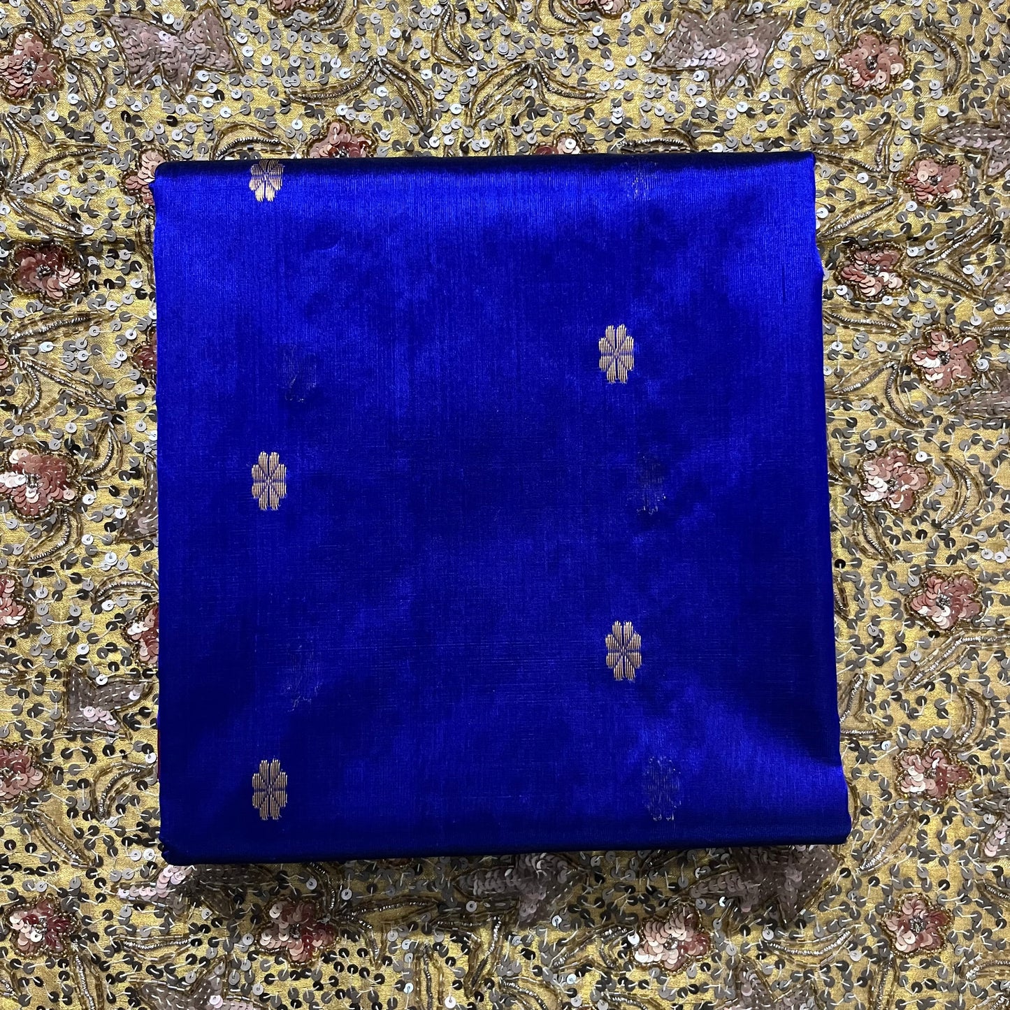 Dark blue Chanderi silk saree with flower bootis all over
