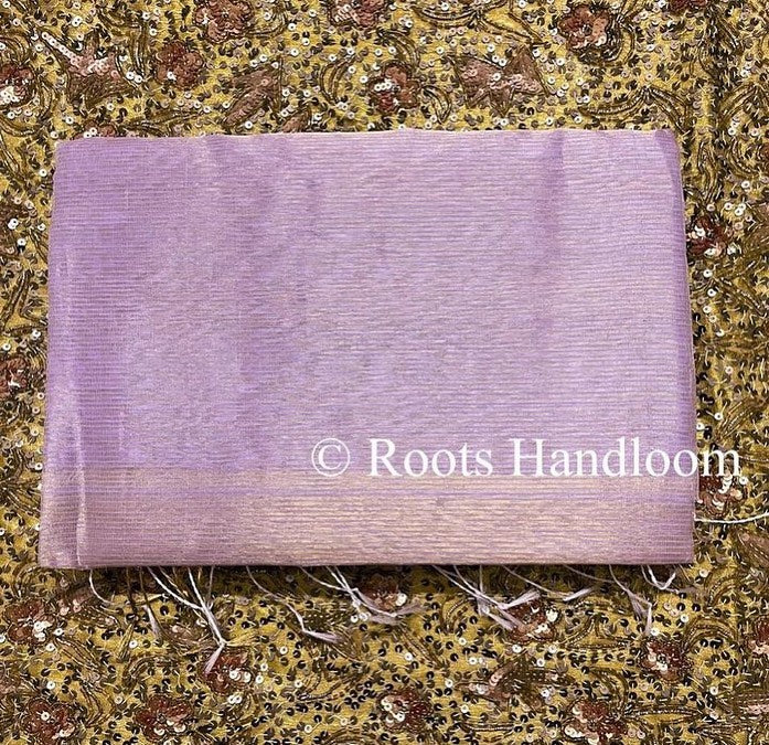 Mauve Maheshwari saree with gold zari lines all over