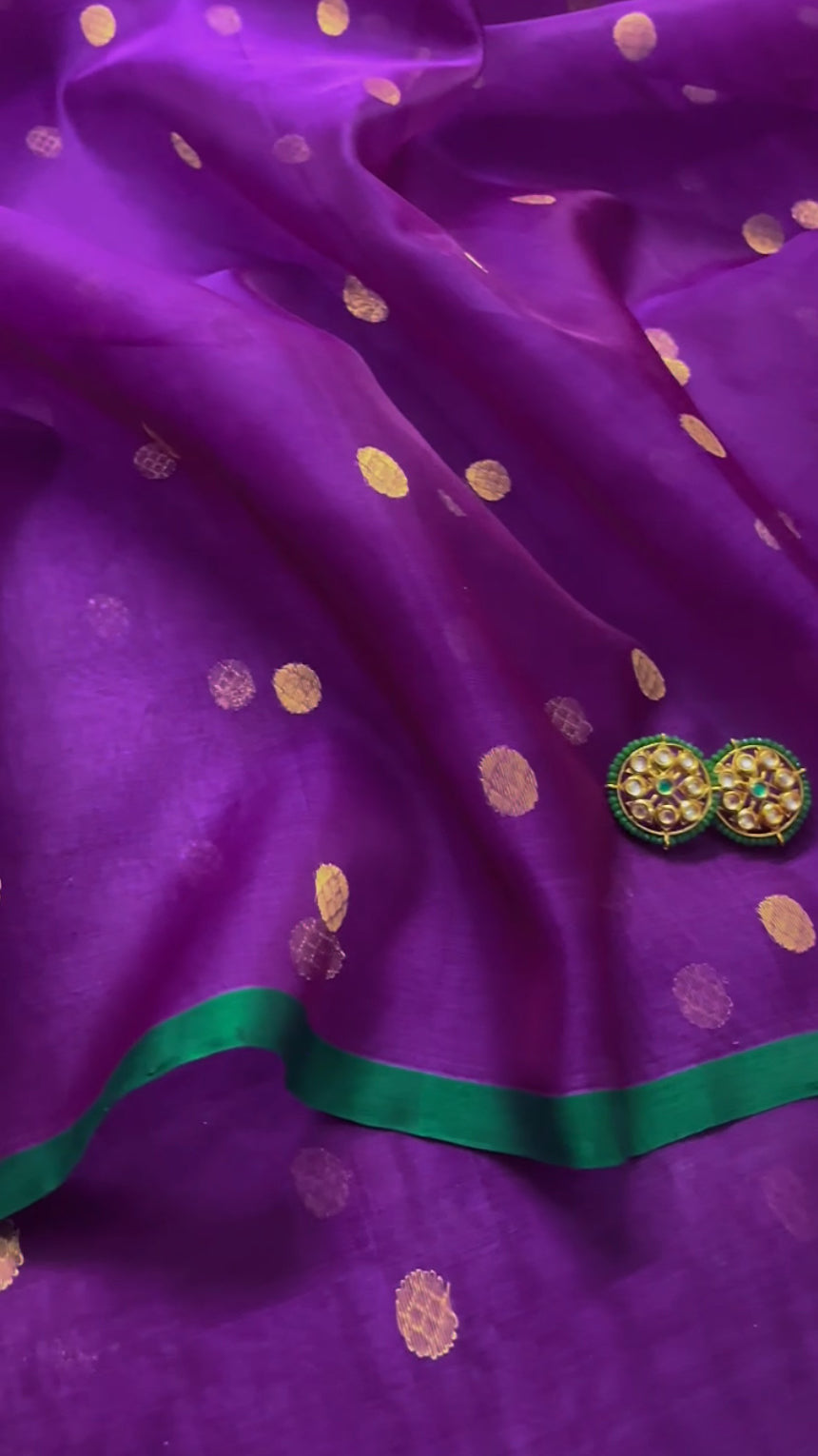 Violet dual tone chanderi silk saree with zari bootis all over