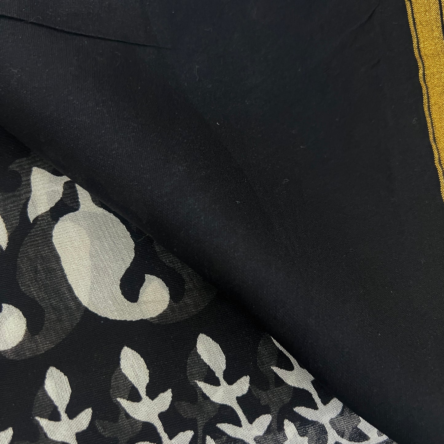 Black and white block print Chanderi saree
