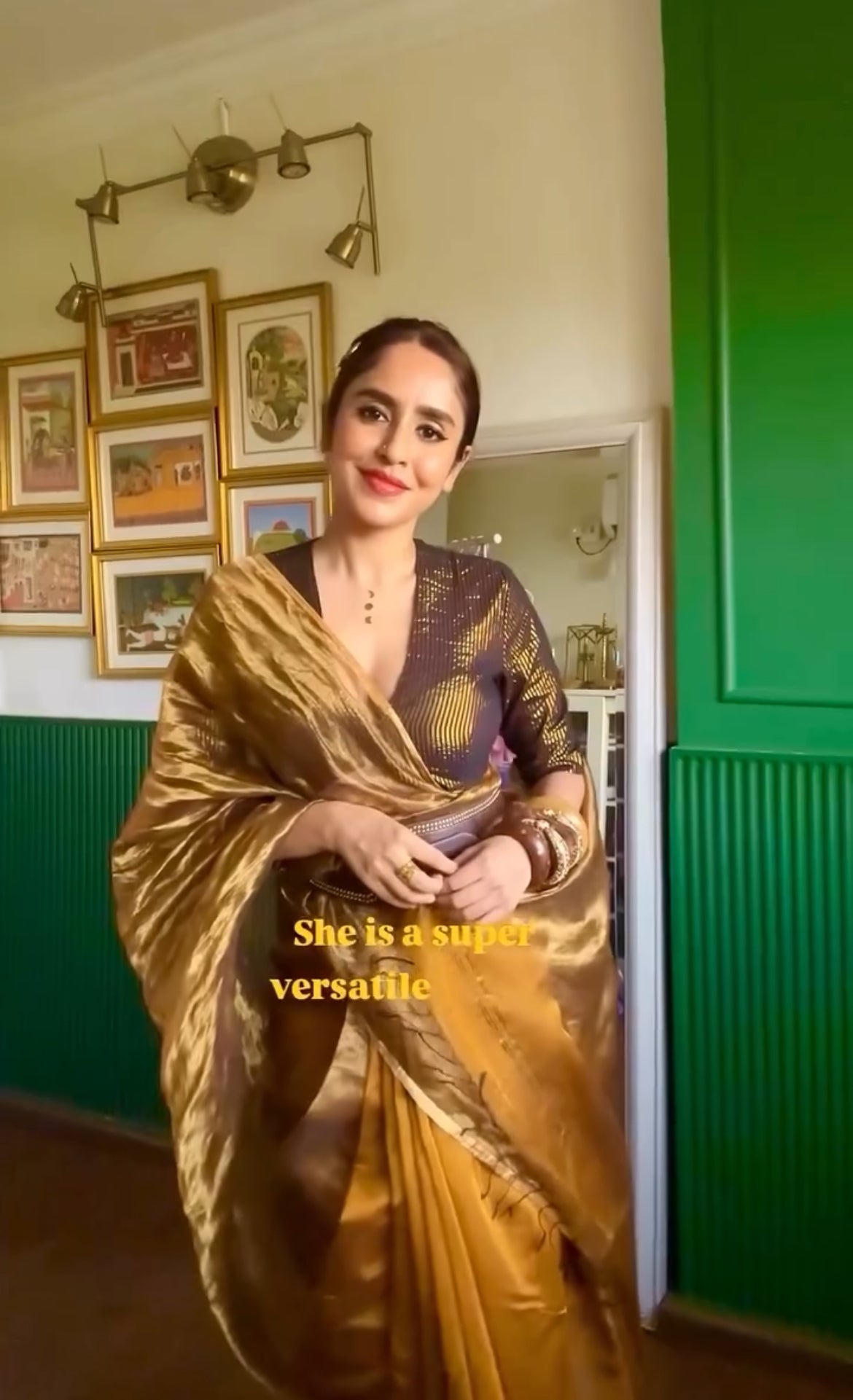 Mustard and gold maheshwari saree with zari border