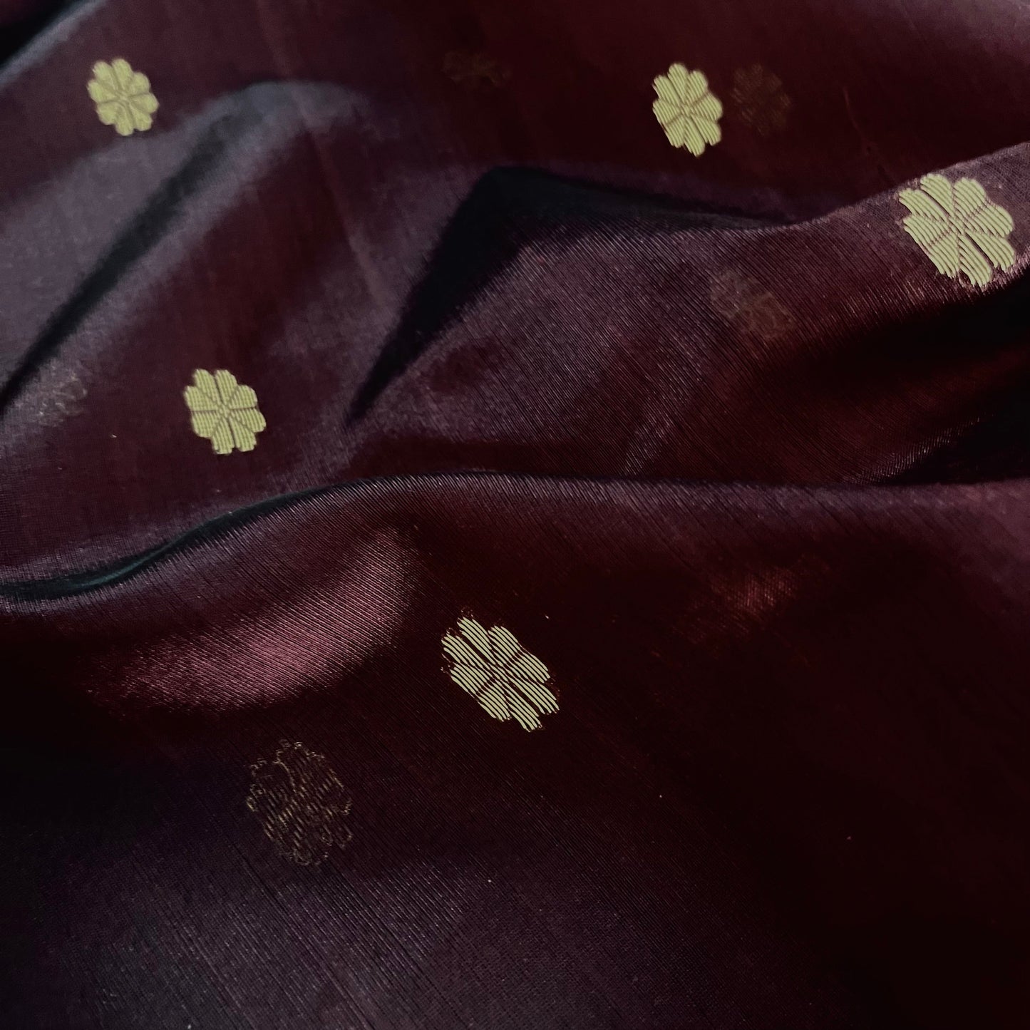 Mahogany Chanderi silk saree with flower bootis all over