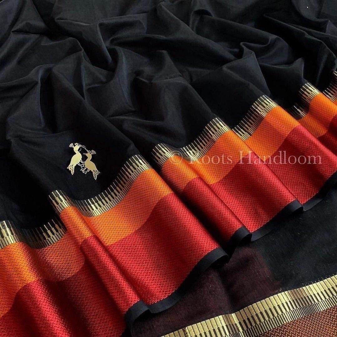 Black maheshwari saree with resham border