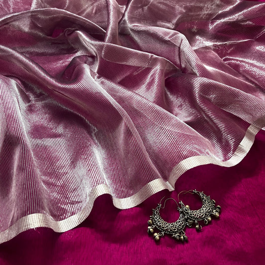 Wine and silver Maheshwari saree with zari border