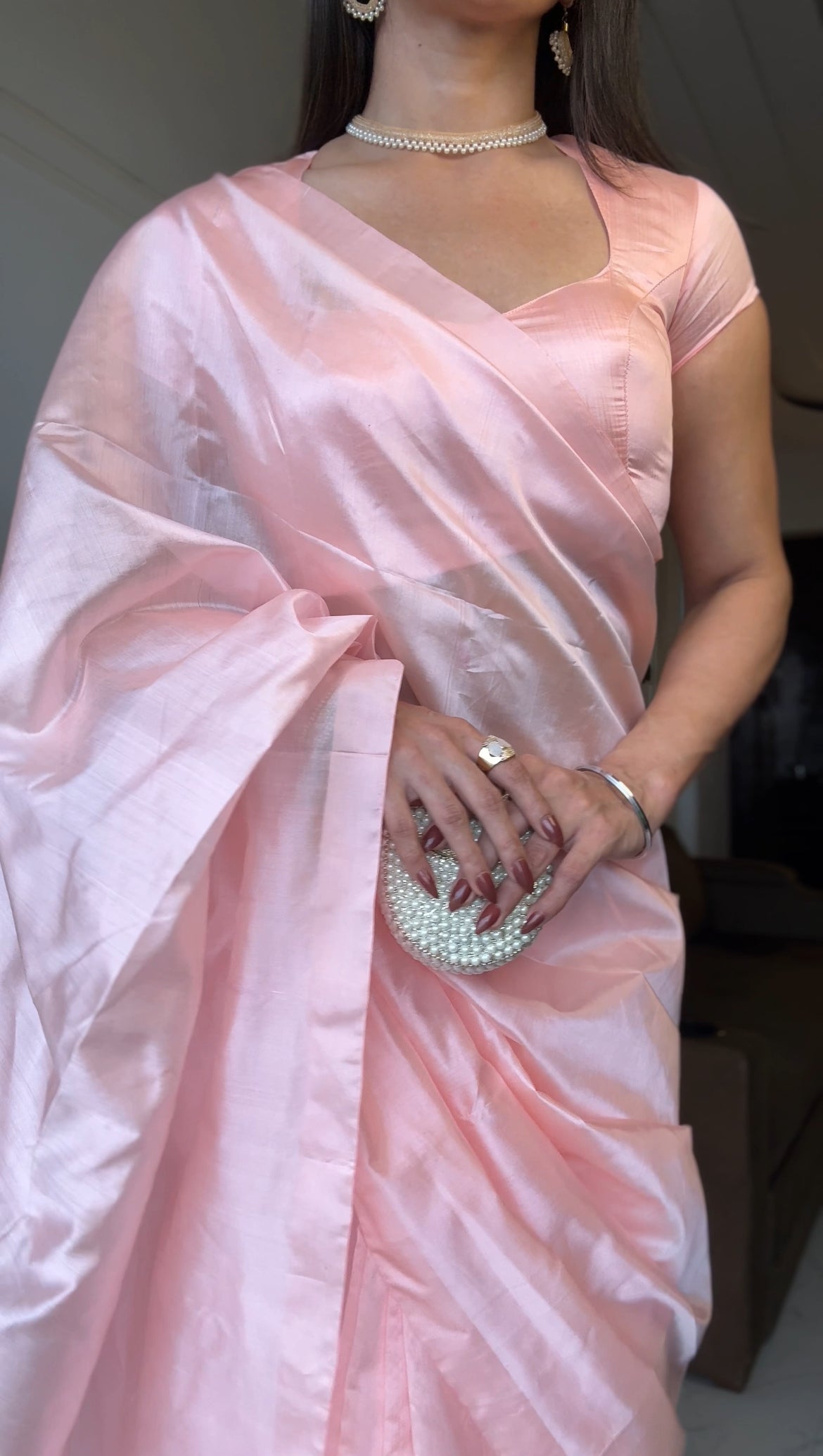 Baby Pink Chanderi silk saree with silk border