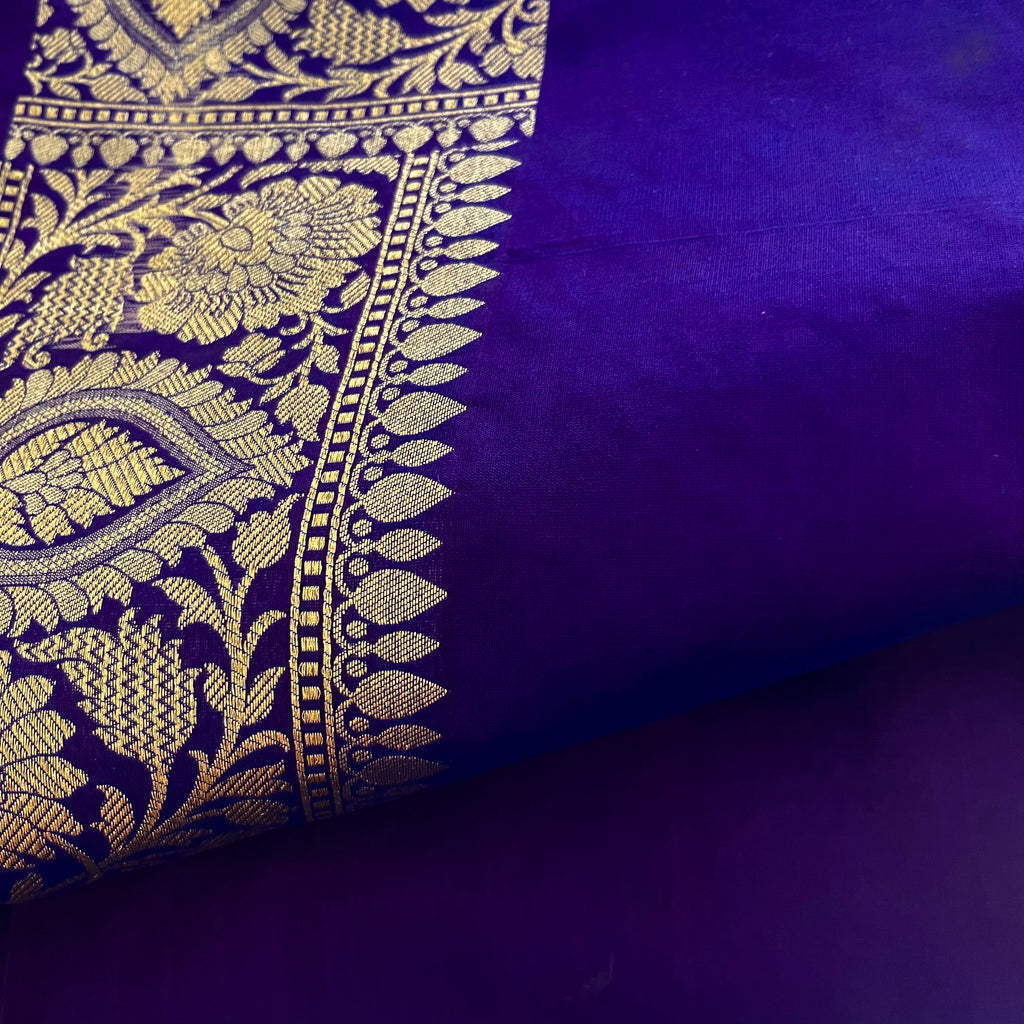 Dark Purple Banarasi Organza Silk Saree with Zari Jaal Work all over