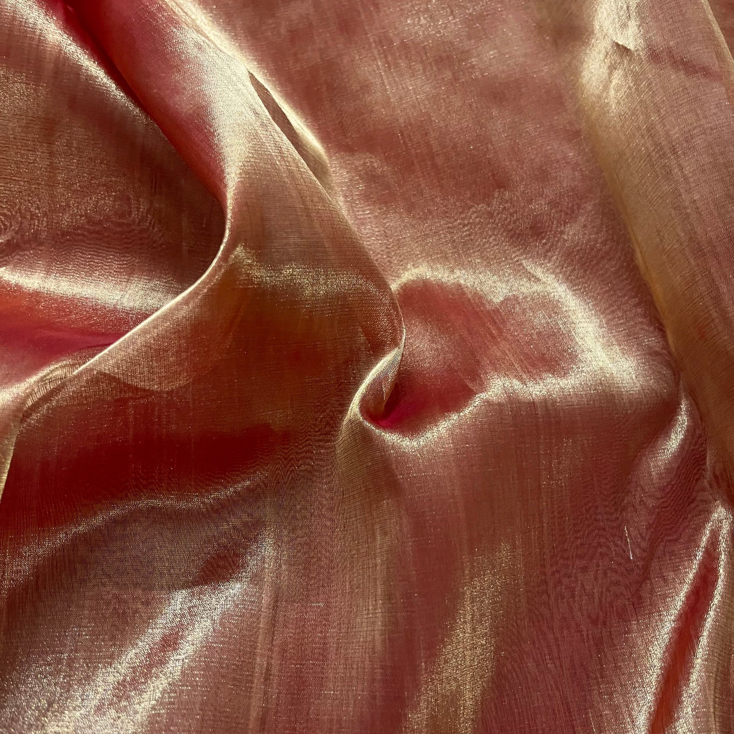 Deep red and gold Chanderi tissue silk saree