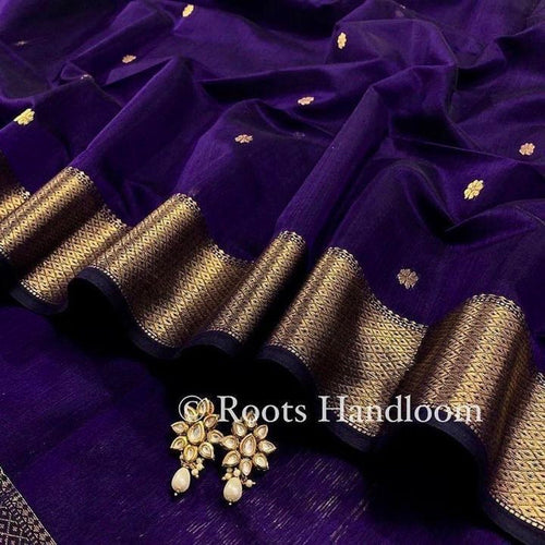 Dark Purple Maheshwari Saree with Flower Bootis all over it