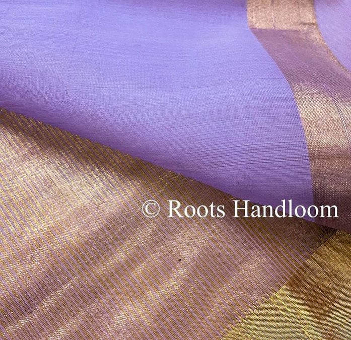 Mauve Maheshwari saree with gold zari lines all over