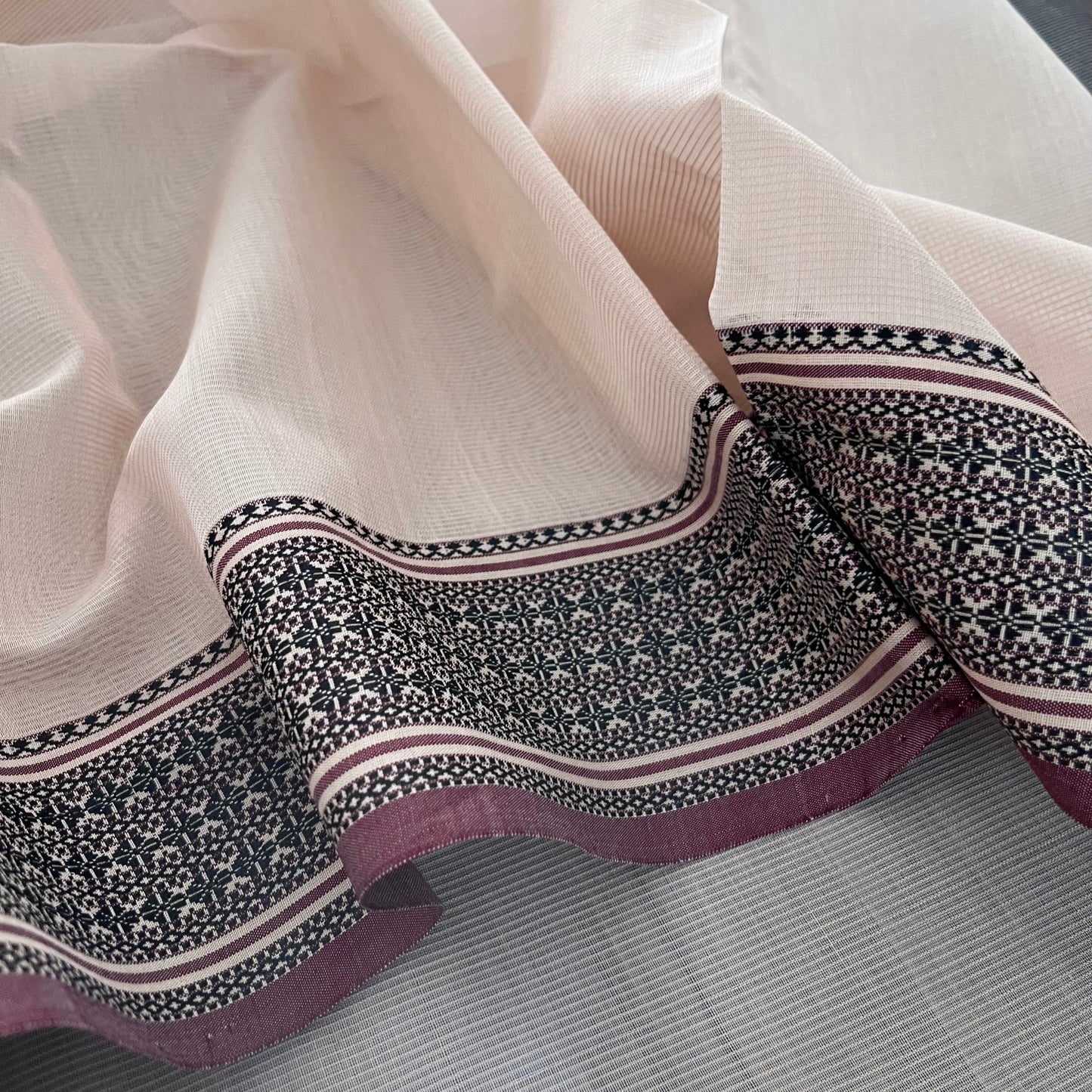 Sand and black Maheshwari saree with resham border