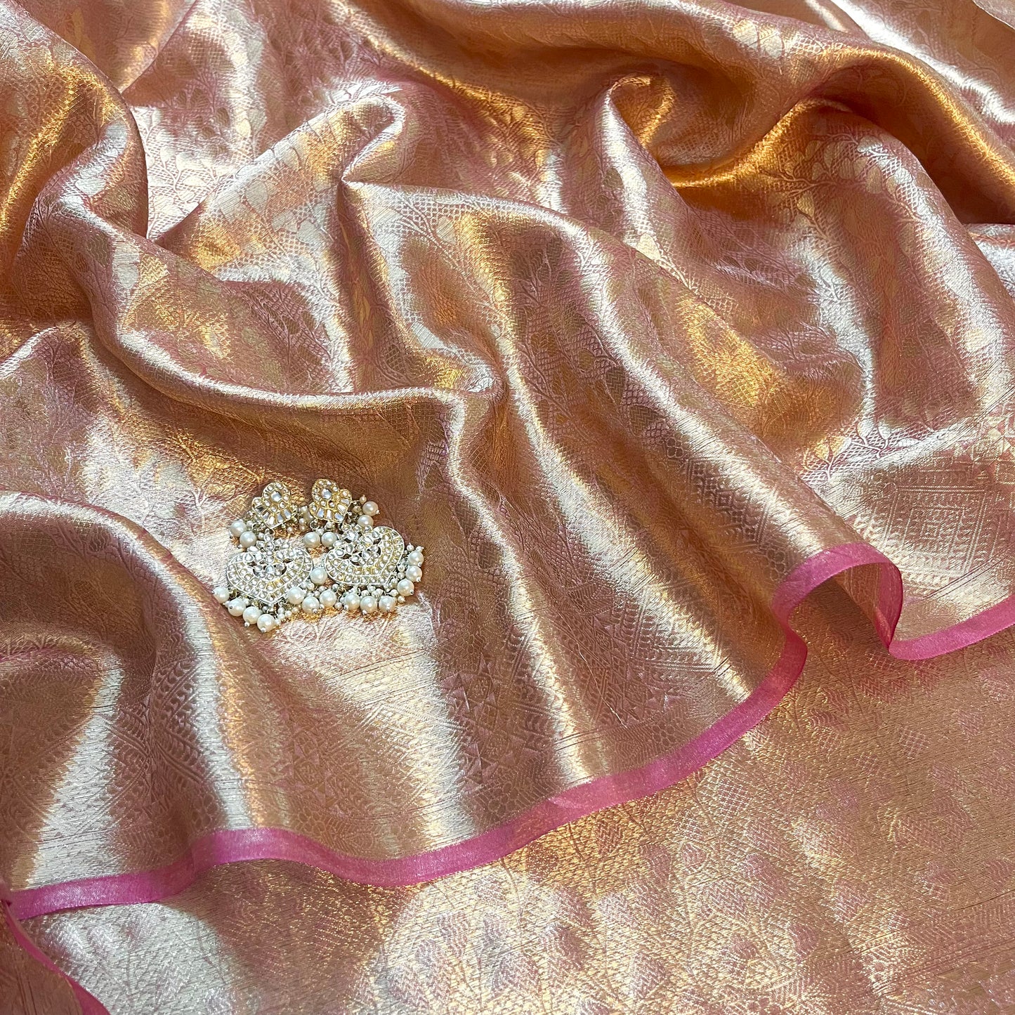 Rose and Gold banarasi brocade silk saree with zari pattern all over