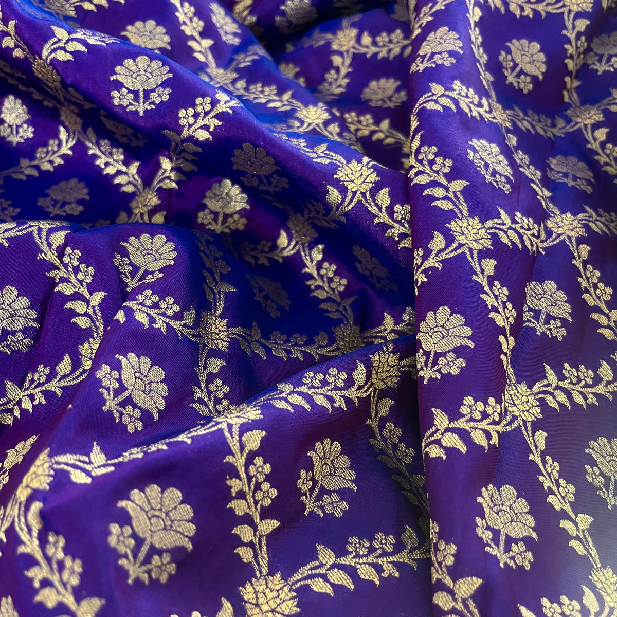 Dark Purple Banarasi Organza Silk Saree with Zari Jaal Work all over