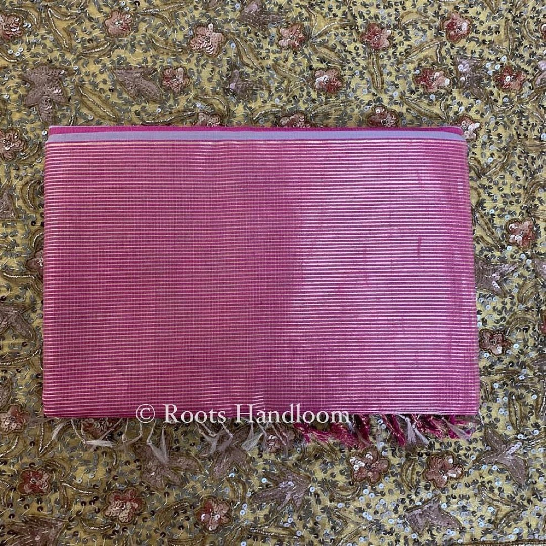 Grey & pink maheshwari saree with zari lines all over