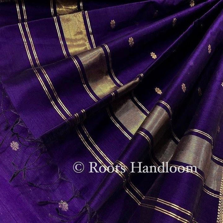 Dark Purple Maheshwari Saree with Flower Bootis all over it