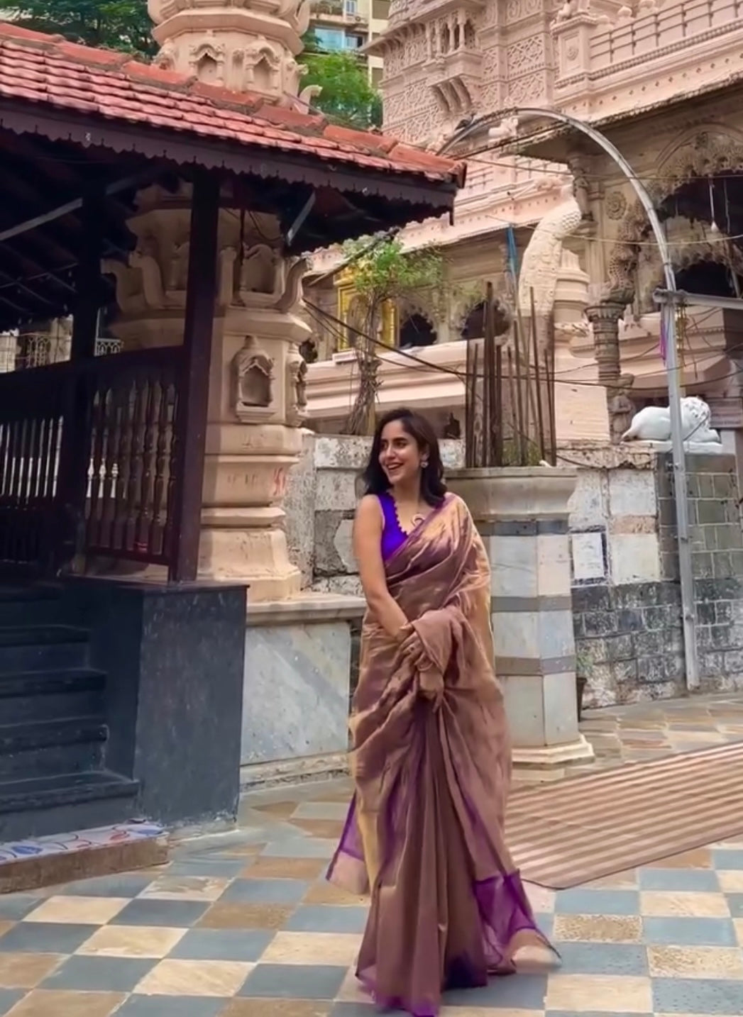 Purple & Gold Chanderi Tissue Silk Saree