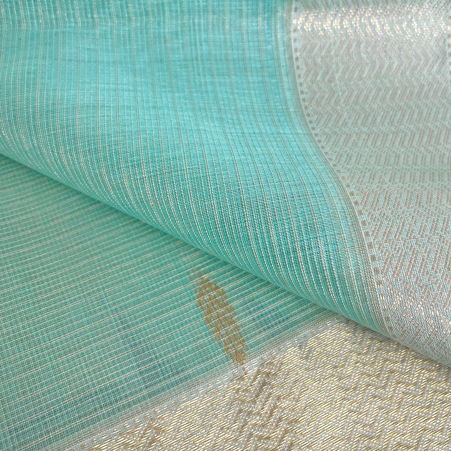 Light blue Maheshwari silk saree with zari checks all over