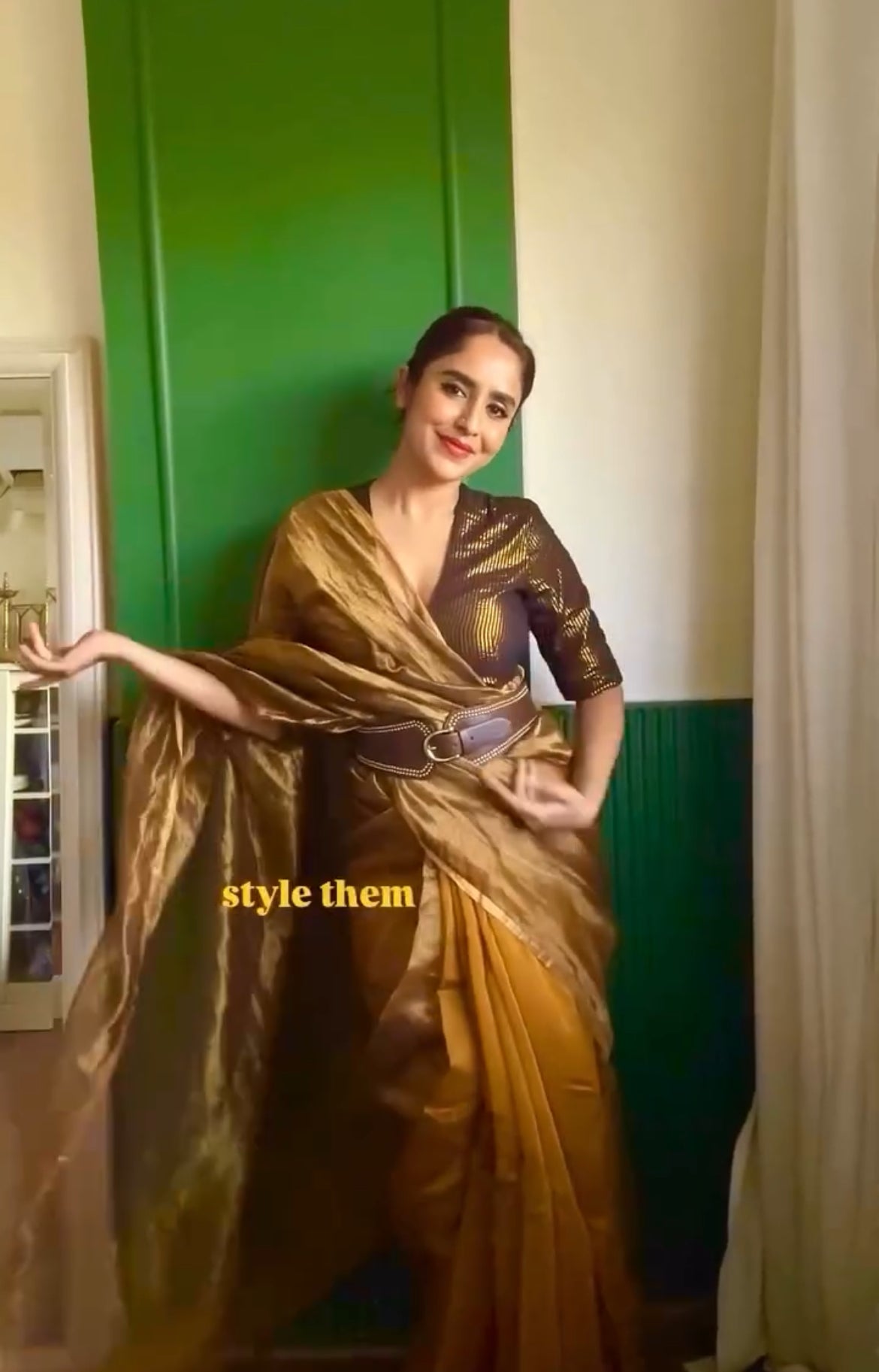 Mustard and gold maheshwari saree with zari border