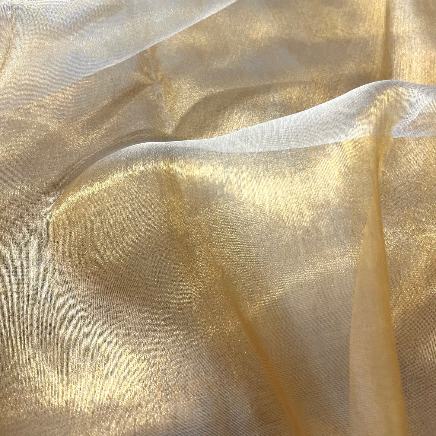 Molten gold chanderi tissue silk saree with zari lines on pallu