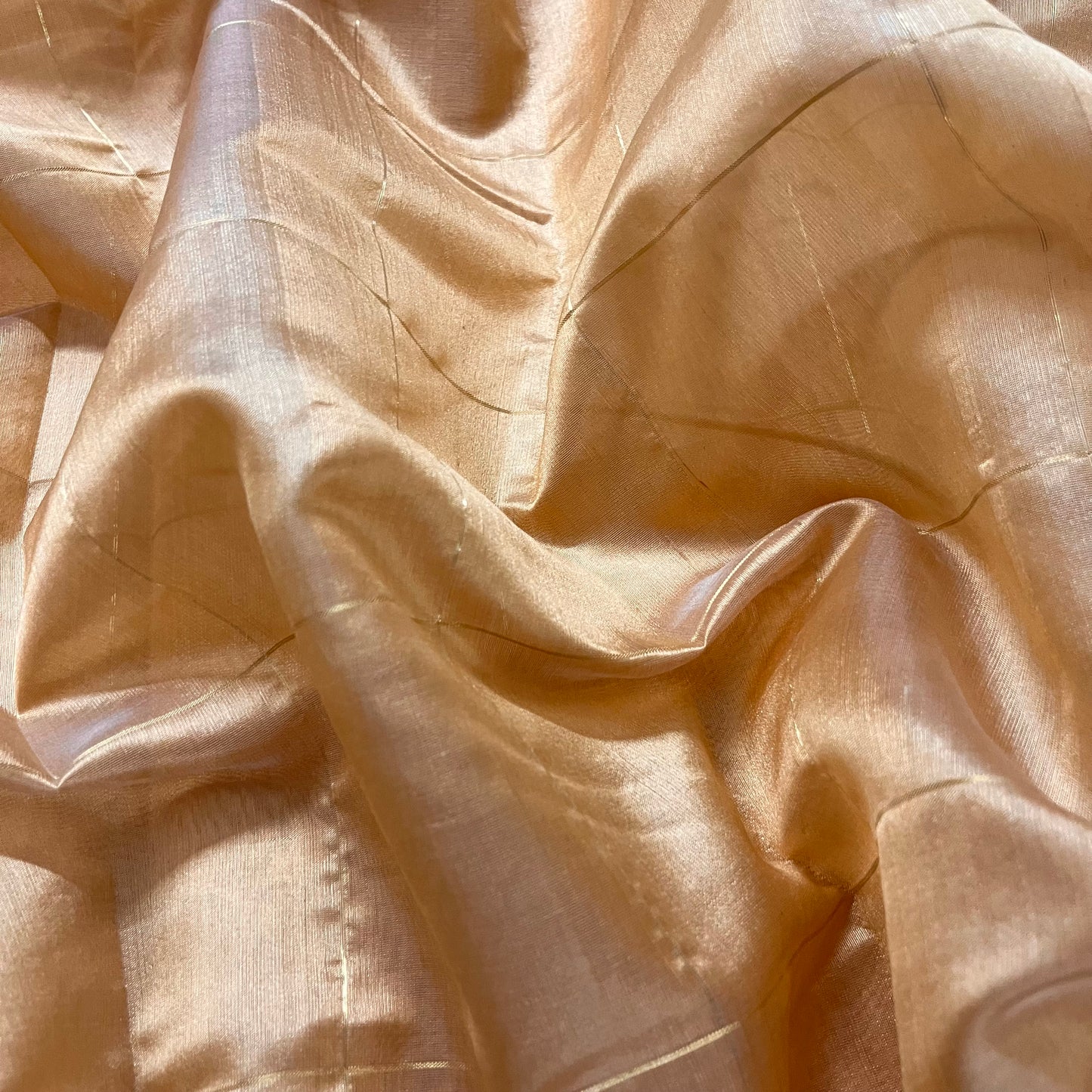 Sand beige Chanderi silk saree with zari checks all over