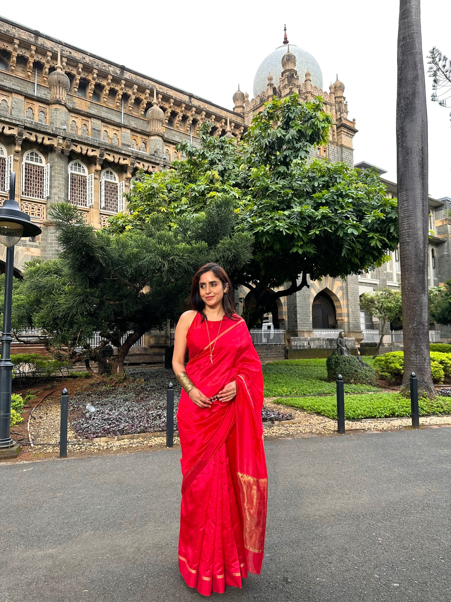 Red Chanderi Silk Saree with Tissue Border