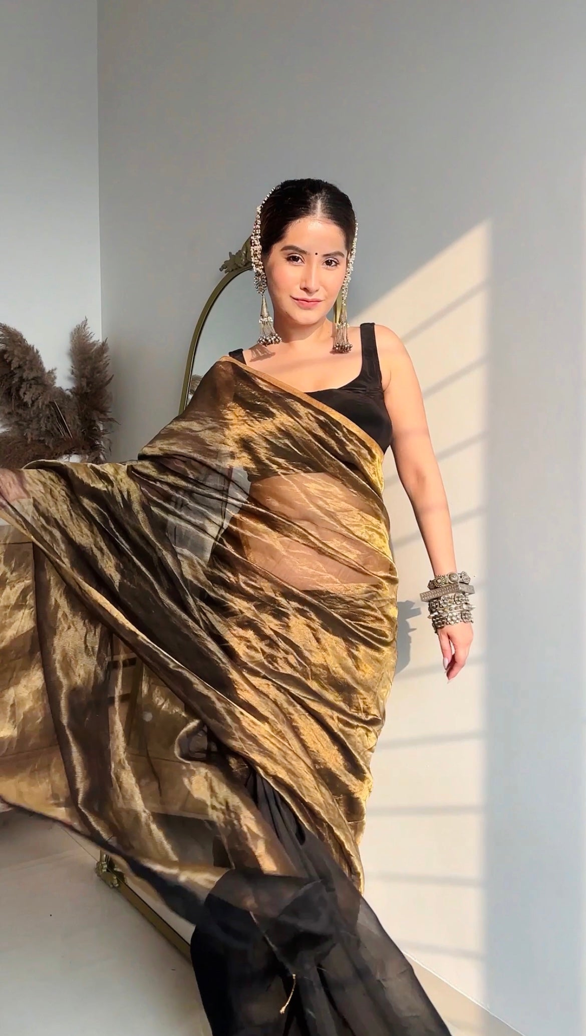 Black & Gold Maheshwari Saree with Zari Border