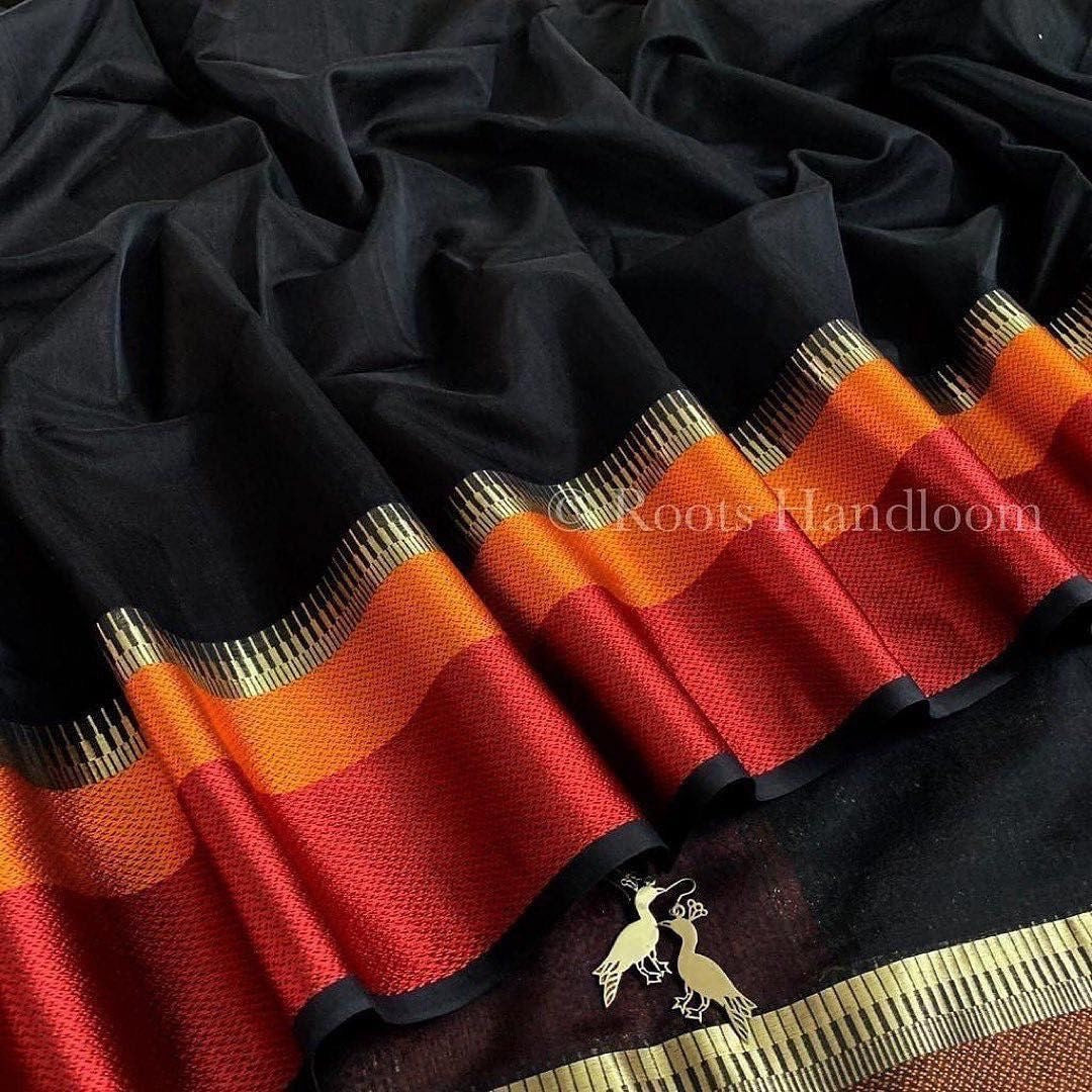 Black maheshwari saree with resham border